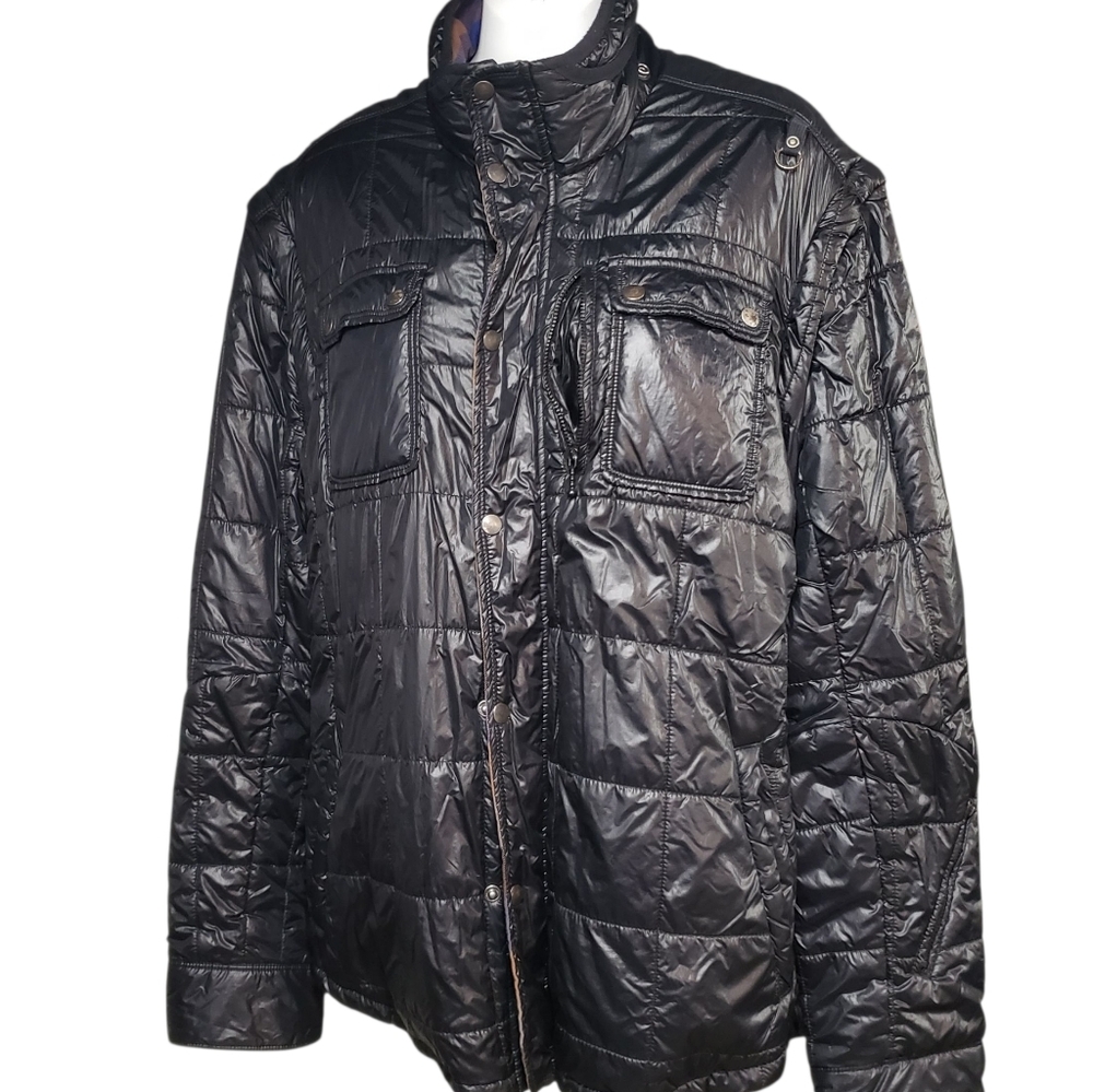 Diesel Puffer Style Jacket Men's Unisex XL Reversible Black Plaid